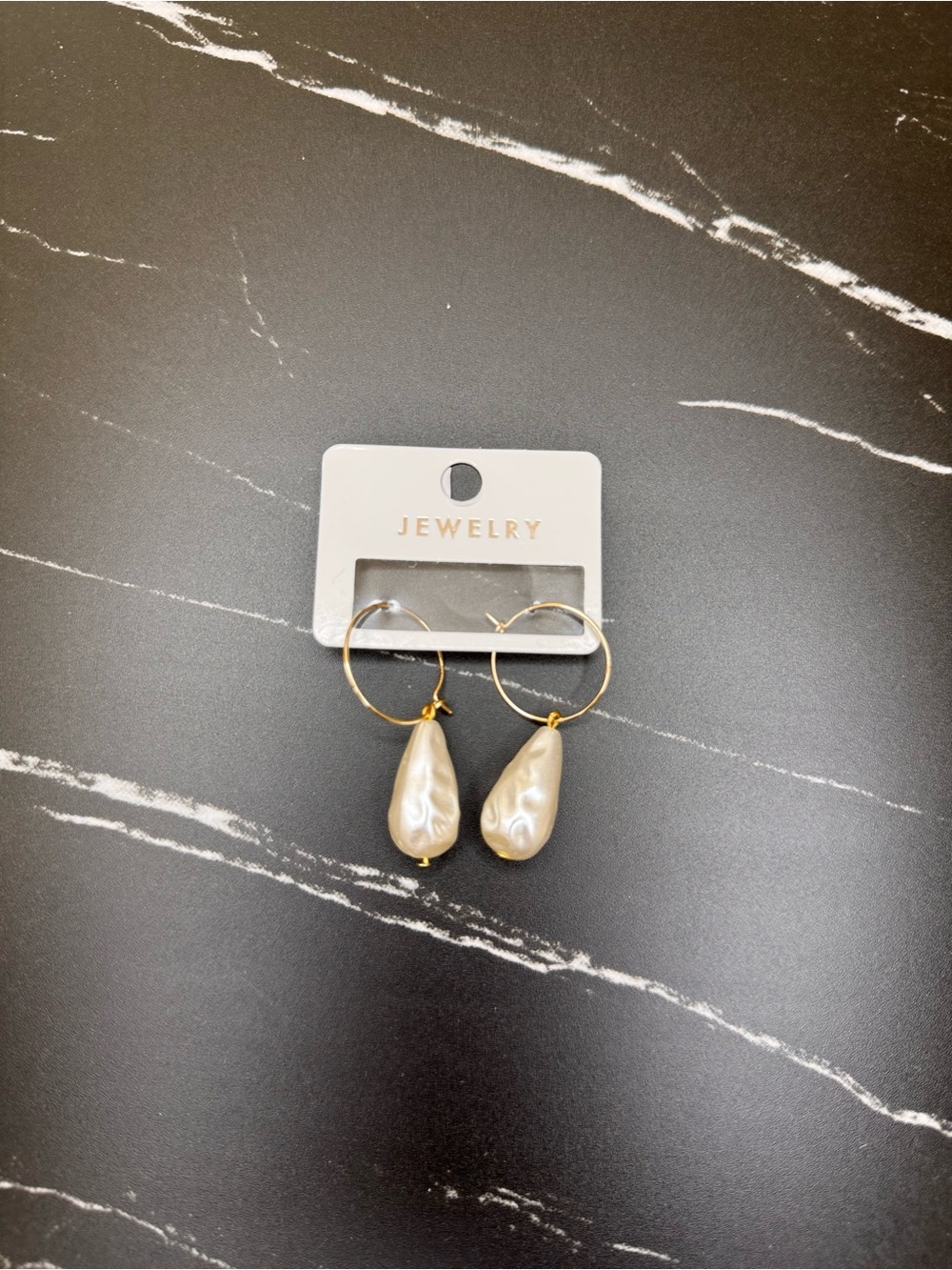 Gold Hoop Earrings with Pearlescent Teardrop Charms